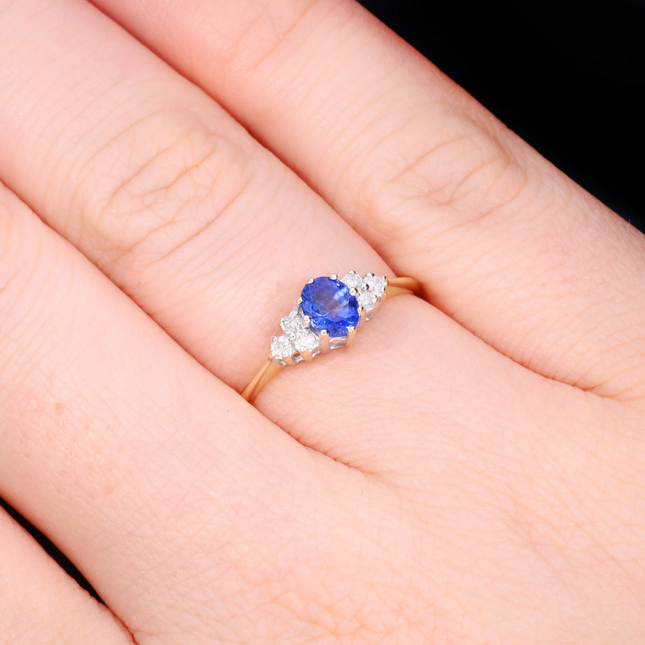 The Vintage 1990 9ct Gold Sapphire and Diamond Cluster Ring