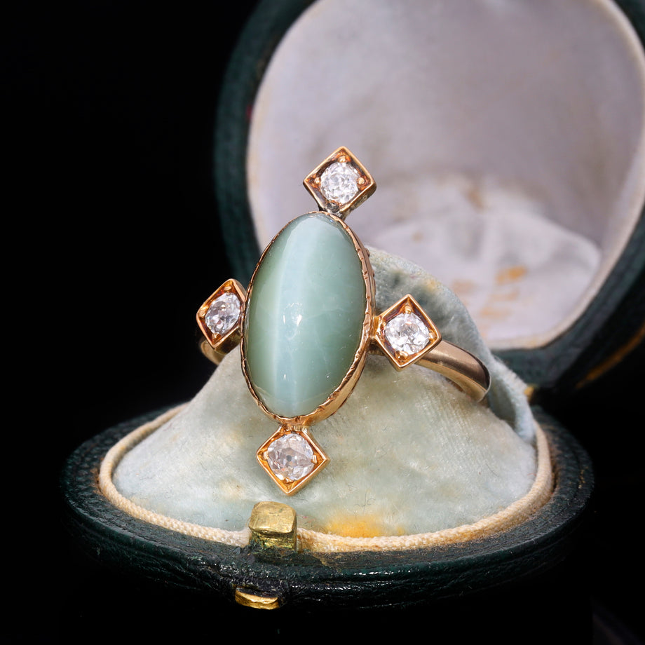 The Antique Cats Eye Chrysoberyl and Diamond Ring