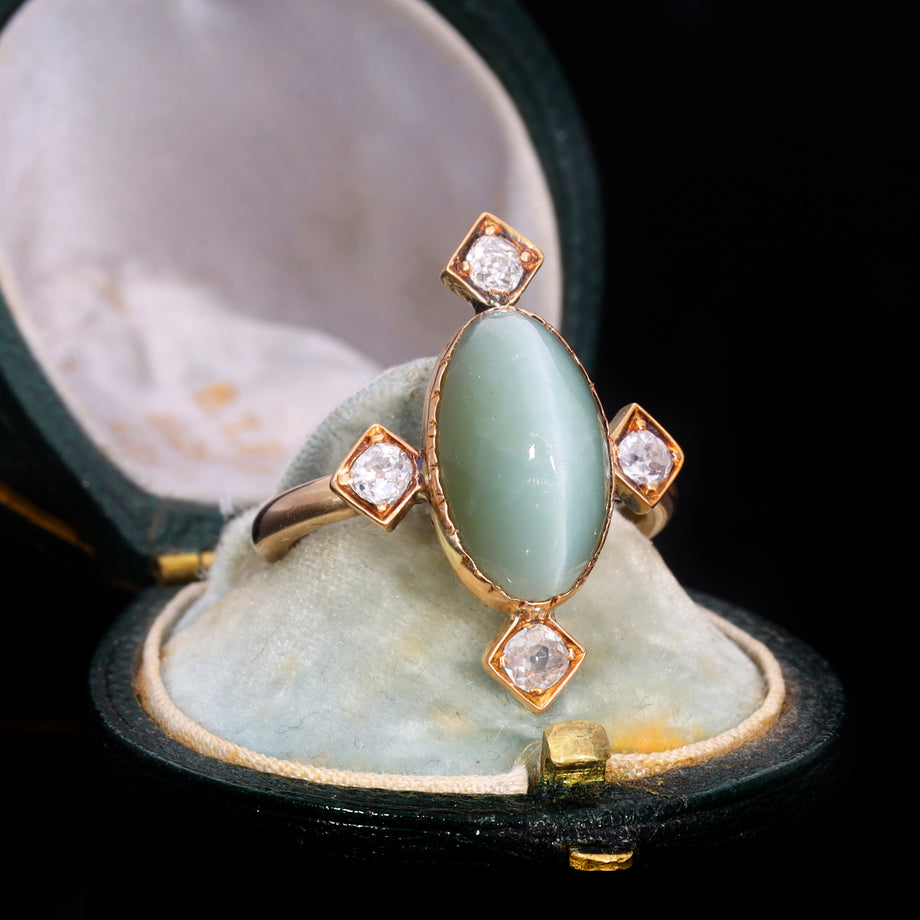 The Antique Cats Eye Chrysoberyl and Diamond Ring