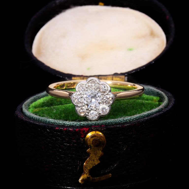 The Antique Old European Cut Diamond Daisy Cluster Ring