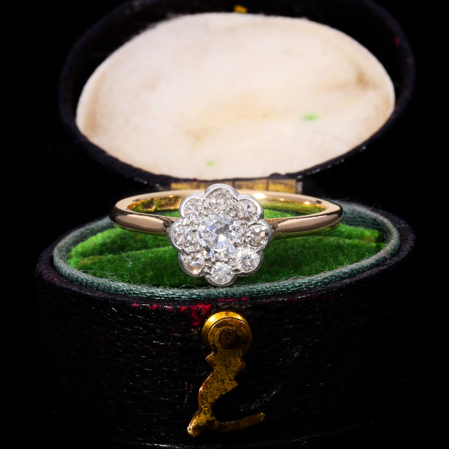 The Antique Old European Cut Diamond Daisy Cluster Ring