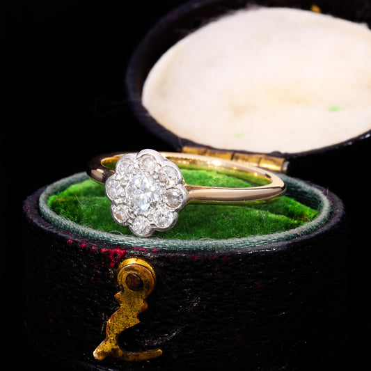 The Antique Old European Cut Diamond Daisy Cluster Ring