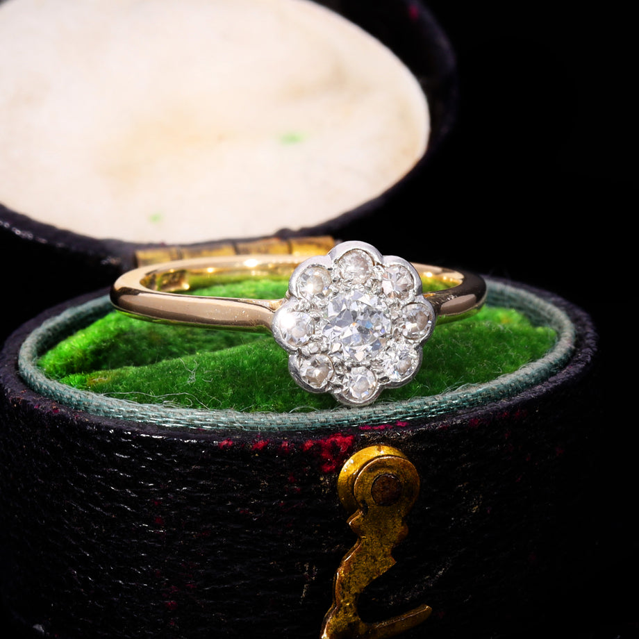 The Antique Old European Cut Diamond Daisy Cluster Ring