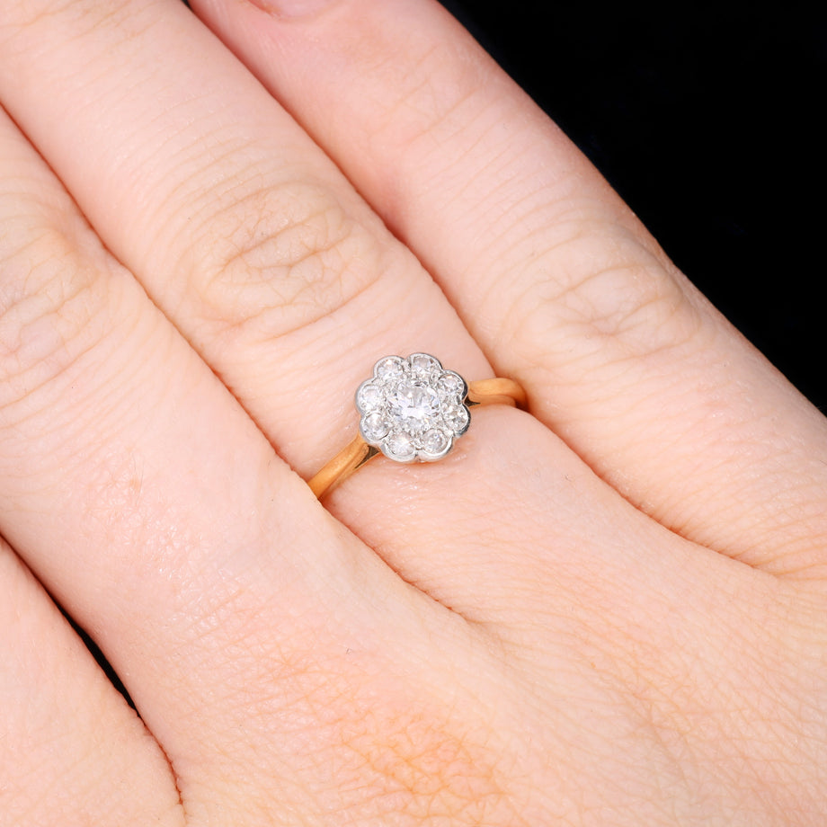 The Antique Old European Cut Diamond Daisy Cluster Ring