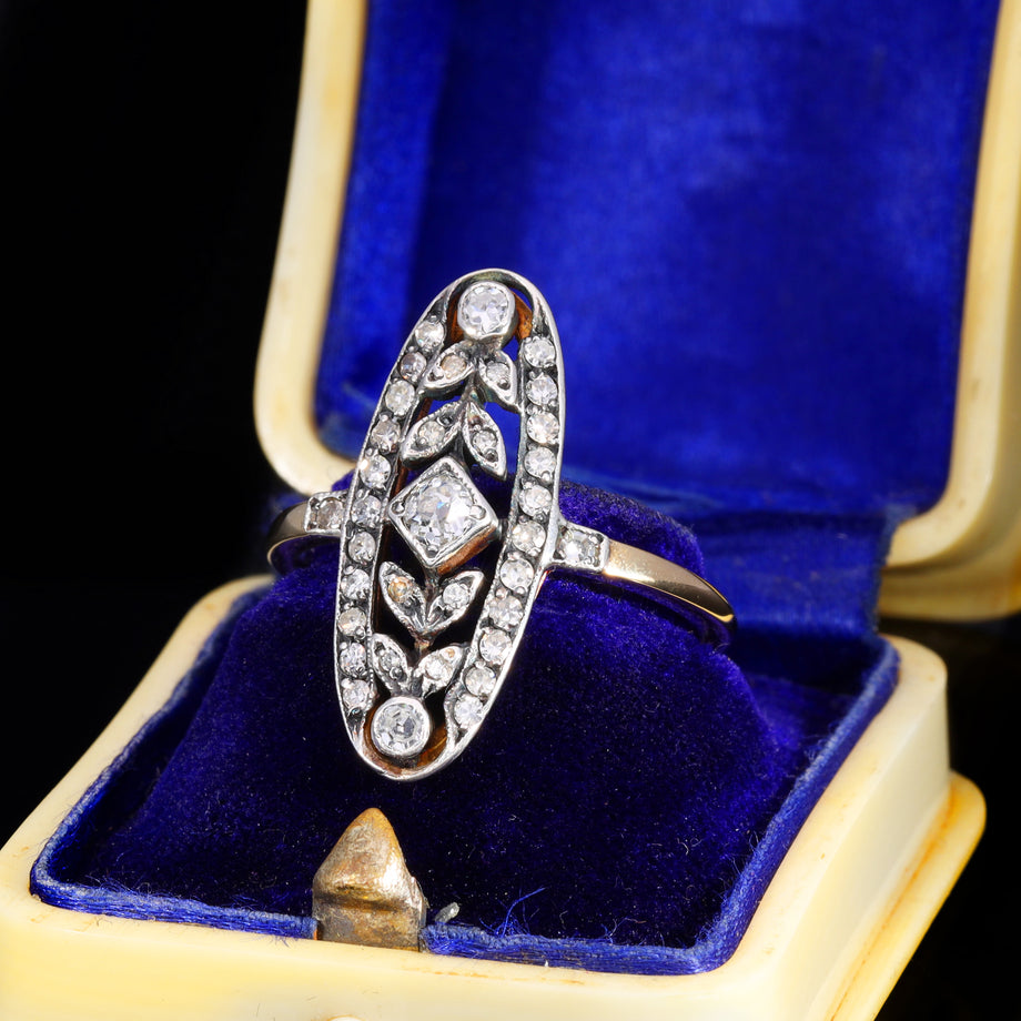 The Antique Art Deco 35 Diamond Floral Navette Ring