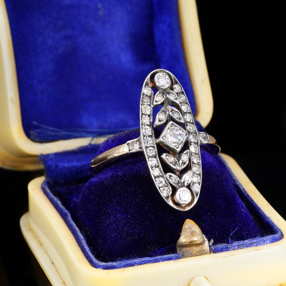 The Antique Art Deco 35 Diamond Floral Navette Ring