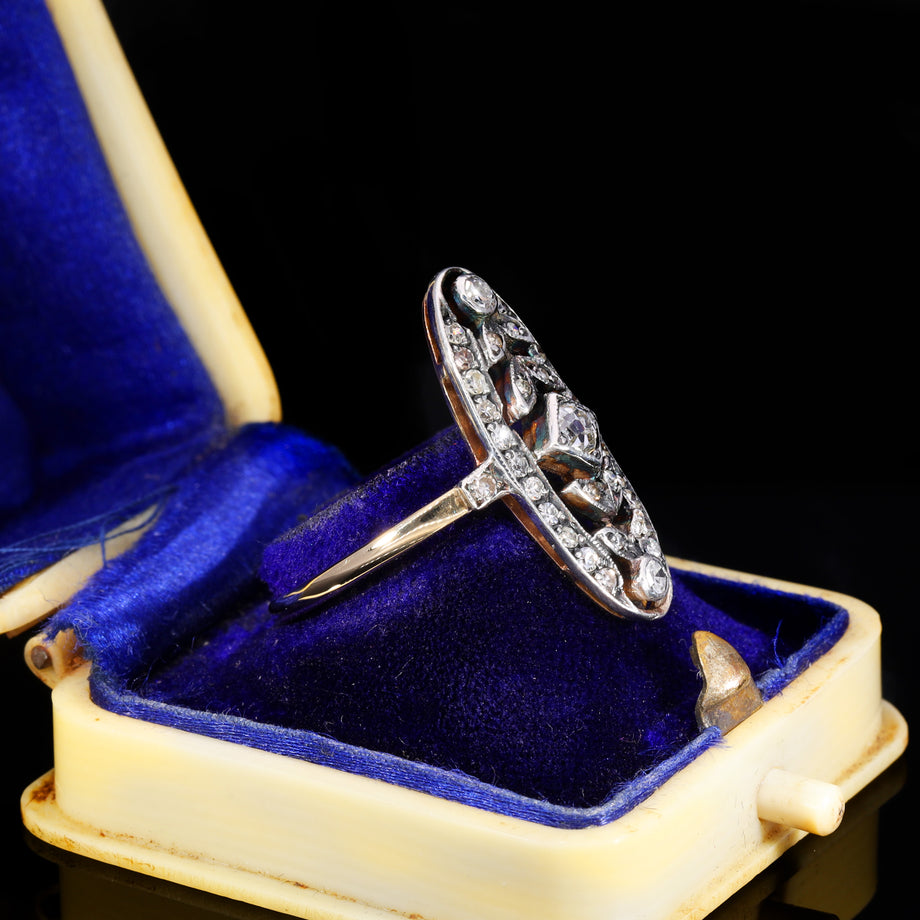 The Antique Art Deco 35 Diamond Floral Navette Ring
