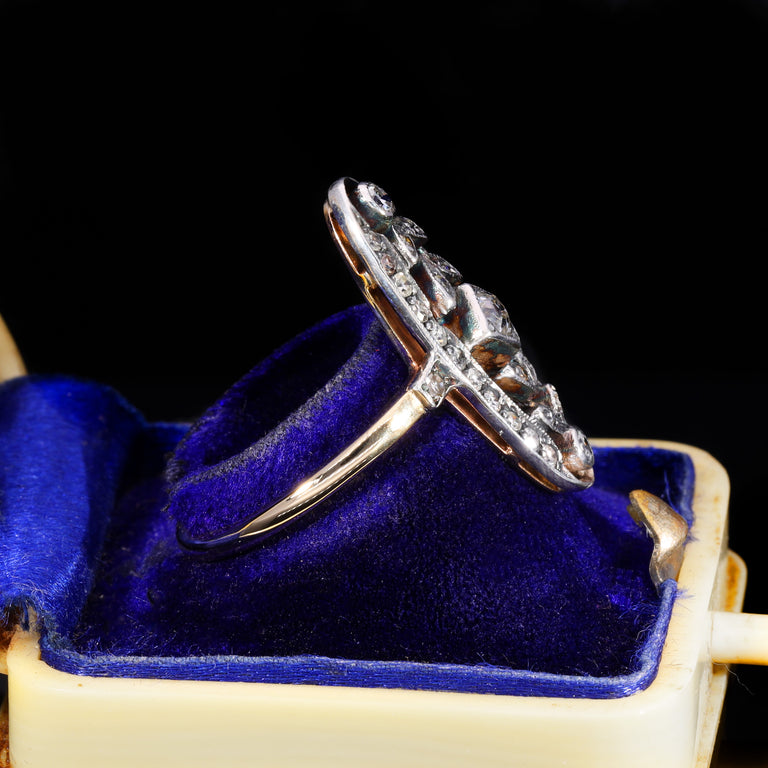 The Antique Art Deco 35 Diamond Floral Navette Ring