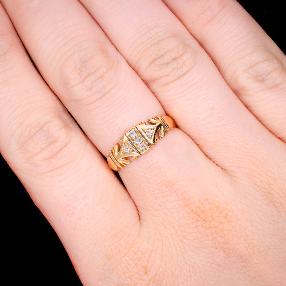 The Antique Edwardian 1902 Five Diamond Patterned Ring