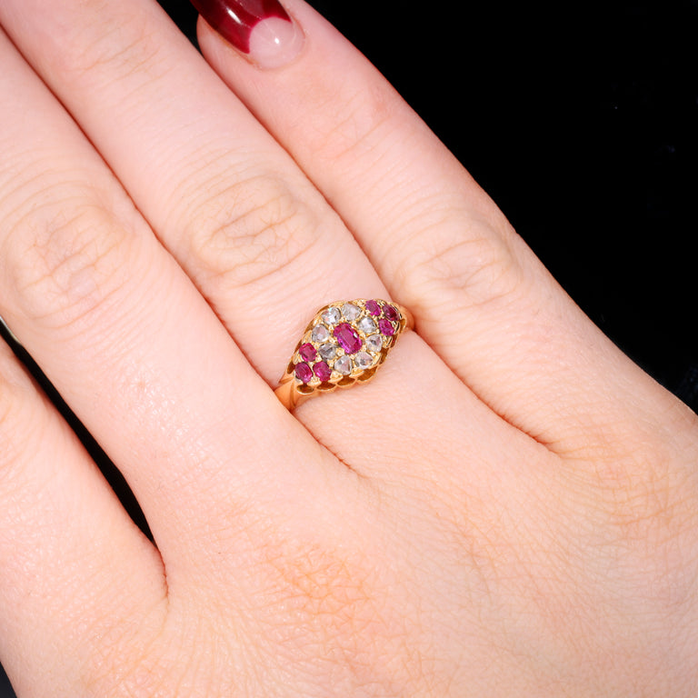 The Antique Victorian 1881 Ruby And Diamond Floral Cluster Ring