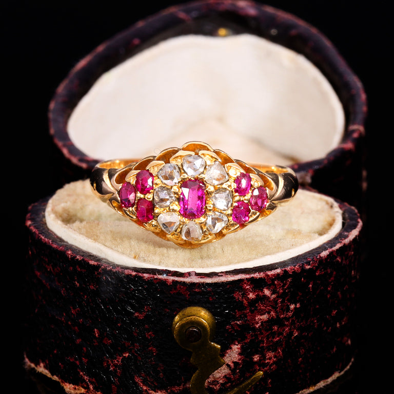 The Antique Victorian 1881 Ruby And Diamond Floral Cluster Ring