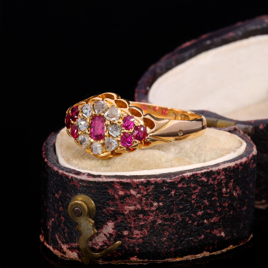 The Antique Victorian 1881 Ruby And Diamond Floral Cluster Ring