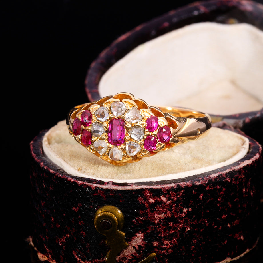 The Antique Victorian 1881 Ruby And Diamond Floral Cluster Ring