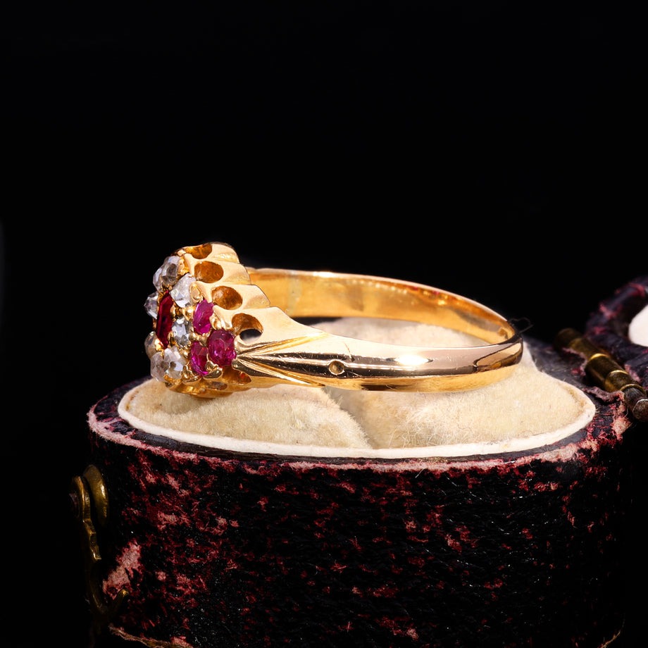 The Antique Victorian 1881 Ruby And Diamond Floral Cluster Ring