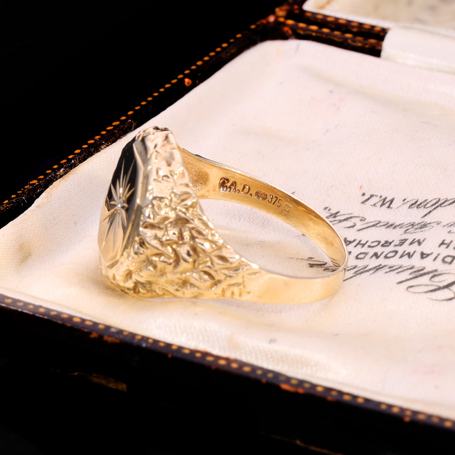 The Vintage 9ct Gold Celestial Diamond Textured Signet Ring