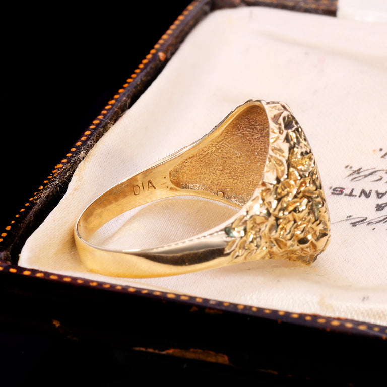 The Vintage 9ct Gold Celestial Diamond Textured Signet Ring