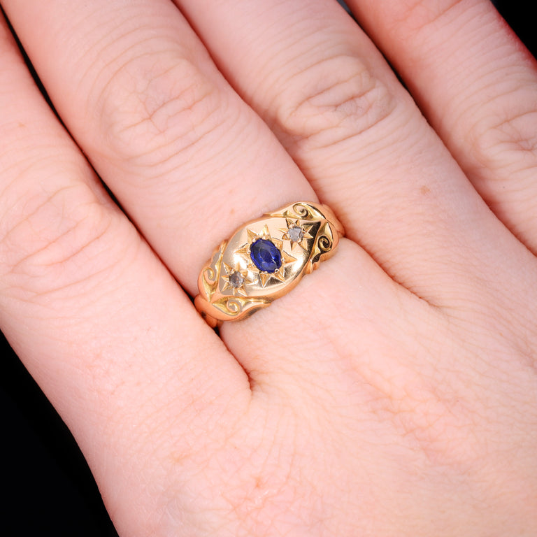 The Antique 1919 Sapphire And Diamond Three Stone Celestial Ring