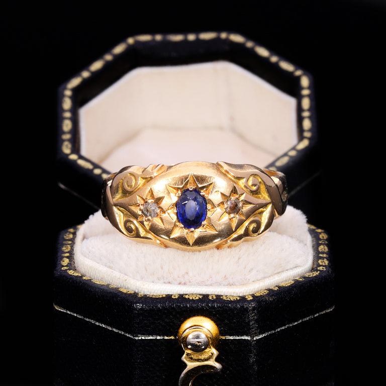 The Antique 1919 Sapphire And Diamond Three Stone Celestial Ring