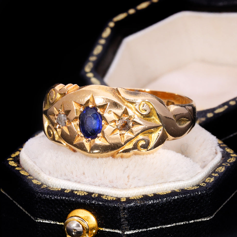 The Antique 1919 Sapphire And Diamond Three Stone Celestial Ring