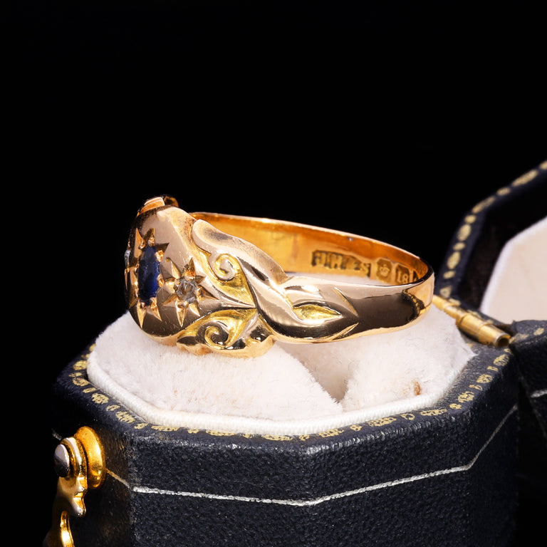The Antique 1919 Sapphire And Diamond Three Stone Celestial Ring