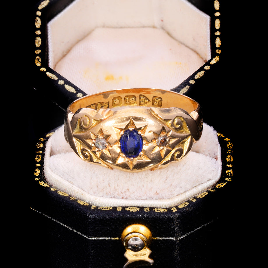 The Antique 1919 Sapphire And Diamond Three Stone Celestial Ring