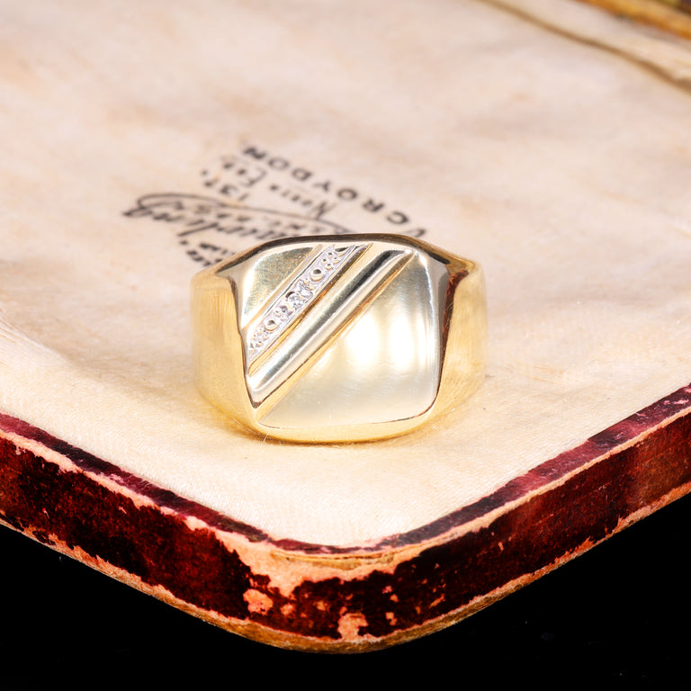 The Vintage 9ct Gold Diamond Stripe Signet Ring