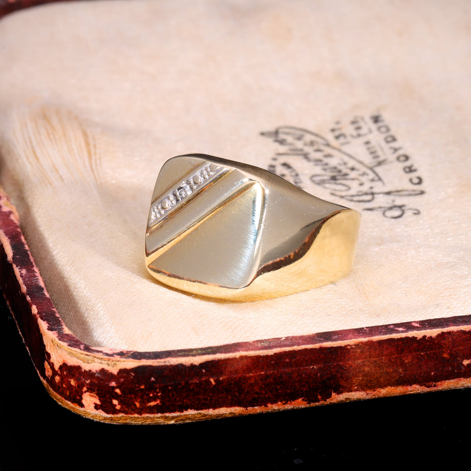 The Vintage 9ct Gold Diamond Stripe Signet Ring