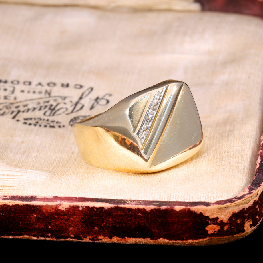 The Vintage 9ct Gold Diamond Stripe Signet Ring