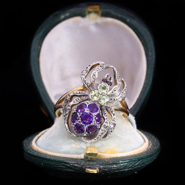 The Antique Peridot, Amethyst, Garnet And Diamond Spider Ring