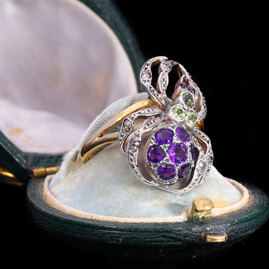 The Antique Peridot, Amethyst, Garnet And Diamond Spider Ring
