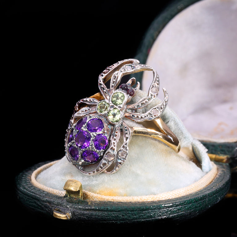 The Antique Peridot, Amethyst, Garnet And Diamond Spider Ring