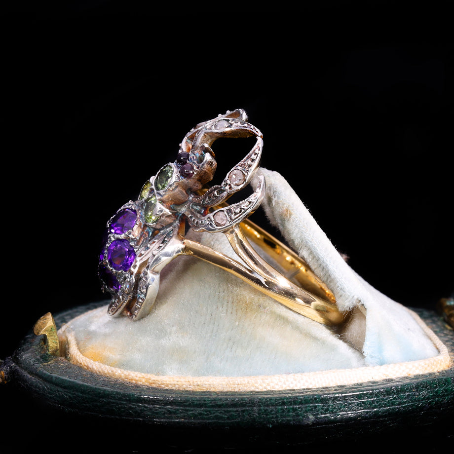 The Antique Peridot, Amethyst, Garnet And Diamond Spider Ring