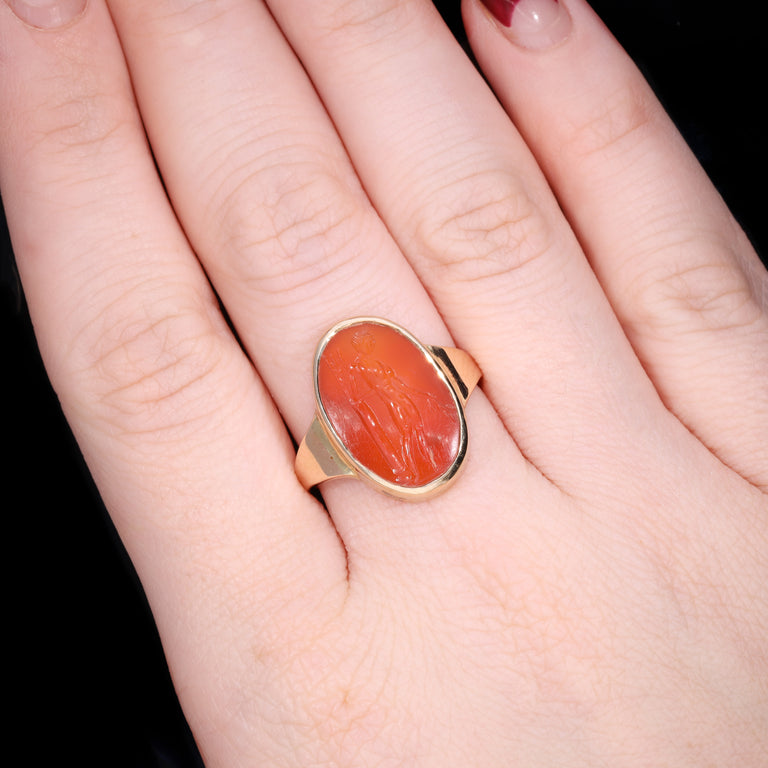 The Ancient Roman Carnelian Intaglio Olive Branch Ring