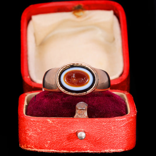 The Ancient Roman Bullseye Agate Hippocampus Intaglio Signet Ring
