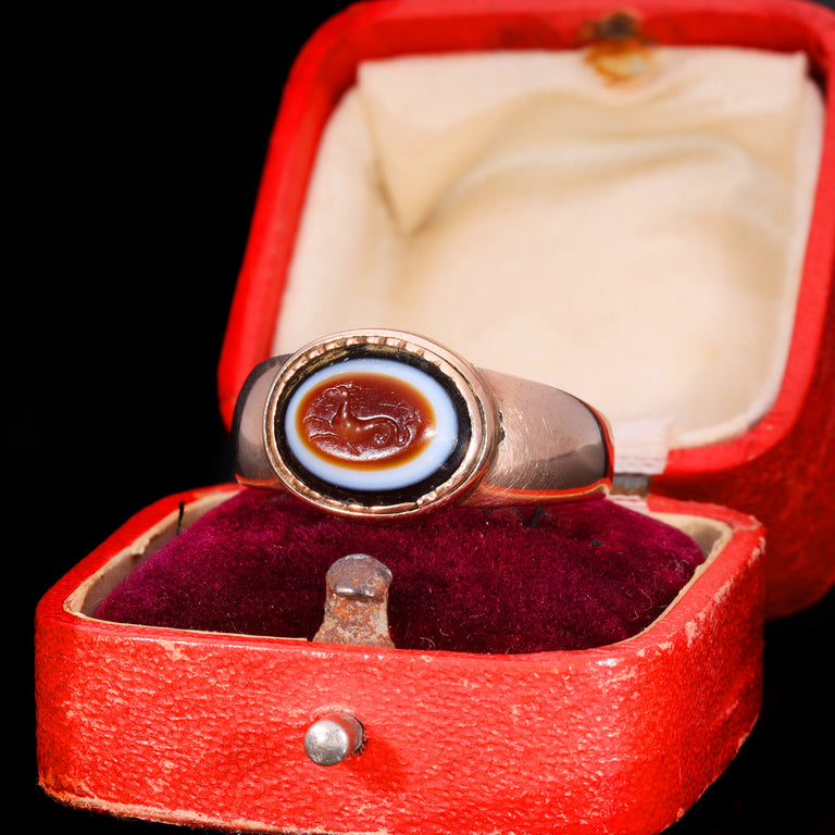 The Ancient Roman Bullseye Agate Hippocampus Intaglio Signet Ring