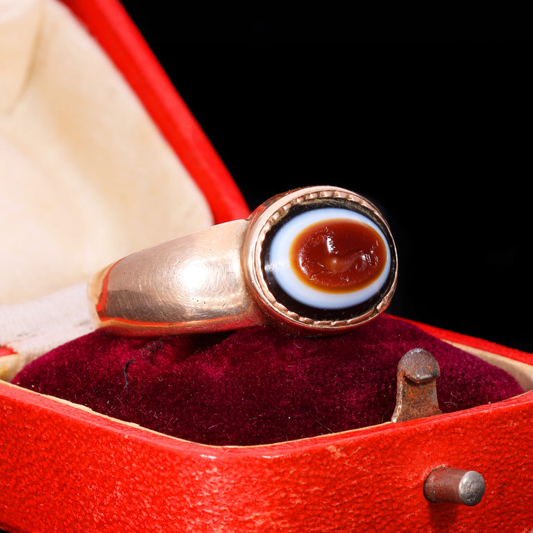 The Ancient Roman Bullseye Agate Hippocampus Intaglio Signet Ring