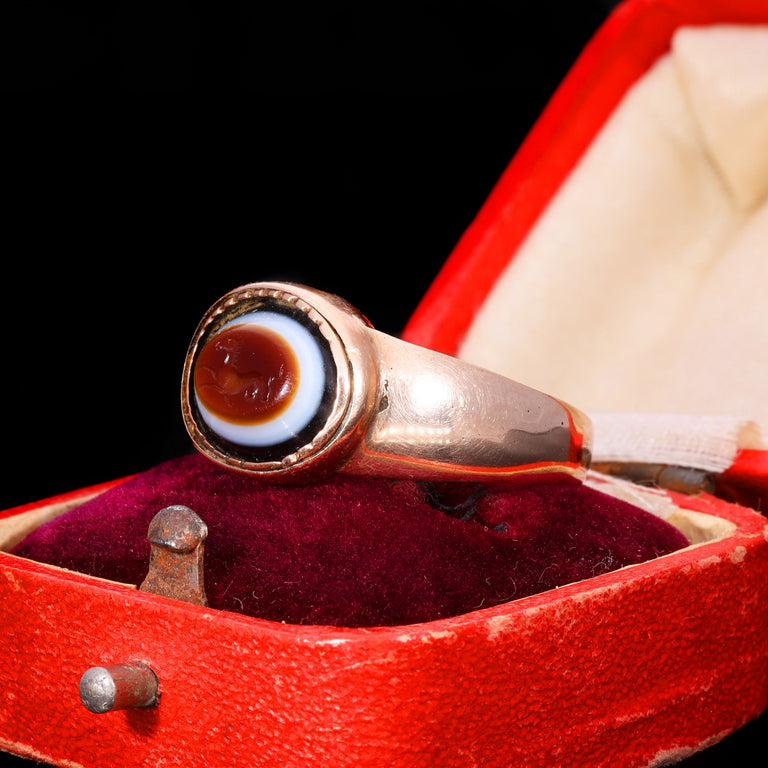 The Ancient Roman Bullseye Agate Hippocampus Intaglio Signet Ring