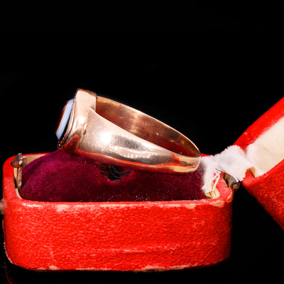 The Ancient Roman Bullseye Agate Hippocampus Intaglio Signet Ring