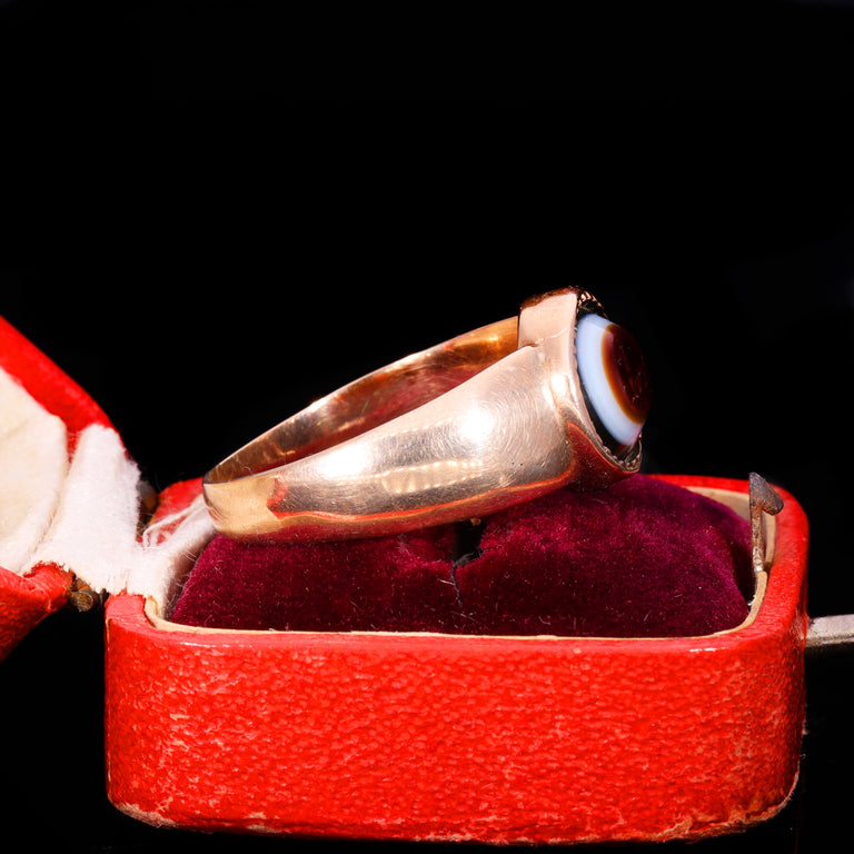 The Ancient Roman Bullseye Agate Hippocampus Intaglio Signet Ring
