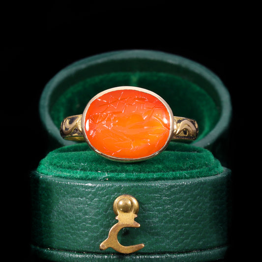 The Ancient Roman Carnelian Stag and Scorpion Intaglio Ring