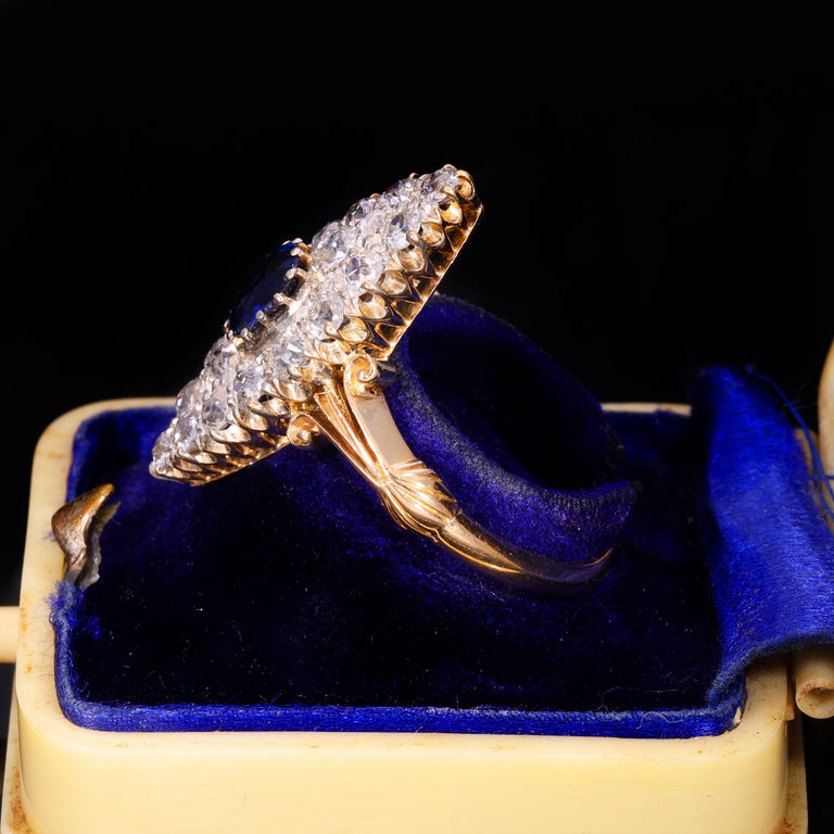 The Antique Victorian Sapphire And Old Cut Diamond Navette Ring