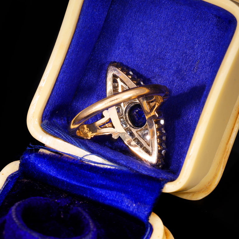 The Antique Victorian Sapphire And Old Cut Diamond Navette Ring