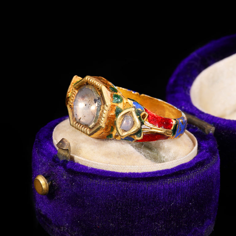 The Antique 19th Century Northern Indian Mughal Diamond And Enamel Meenakari Ring