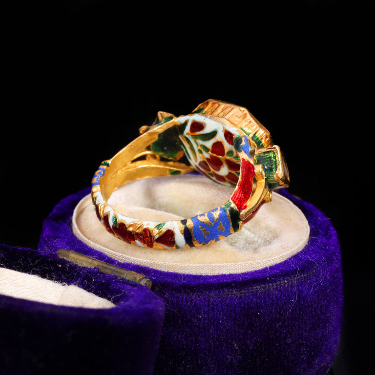 The Antique 19th Century Northern Indian Mughal Diamond And Enamel Meenakari Ring