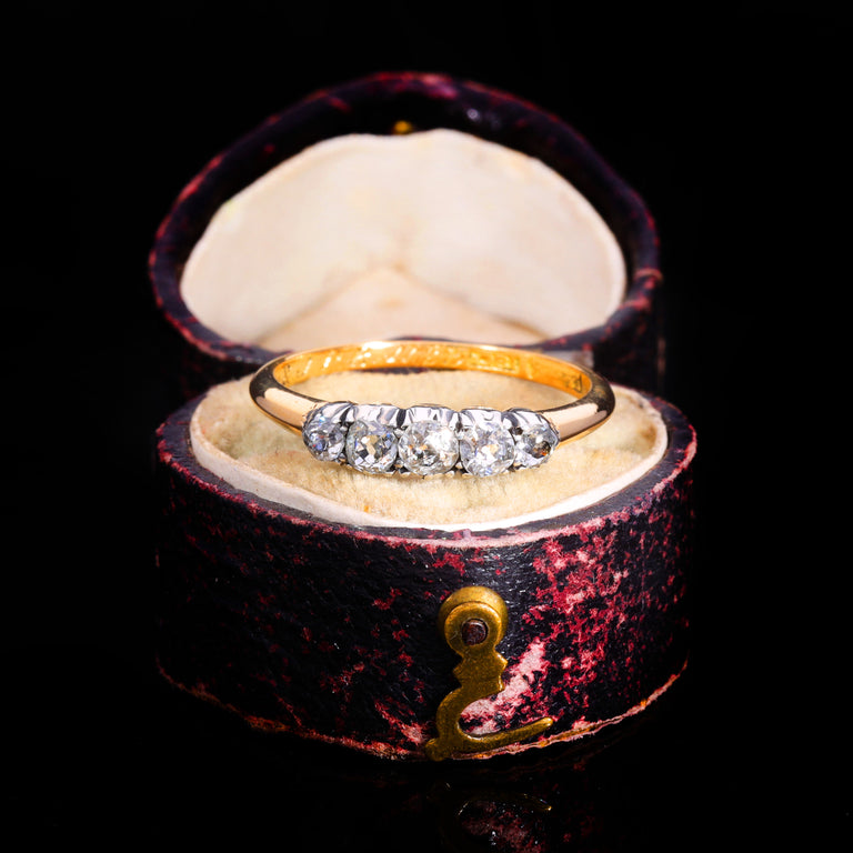 The Antique 18ct Gold Old Cut Diamond Five Stone Ring