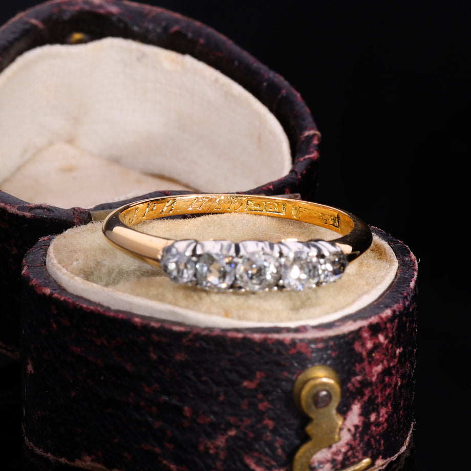 The Antique 18ct Gold Old Cut Diamond Five Stone Ring