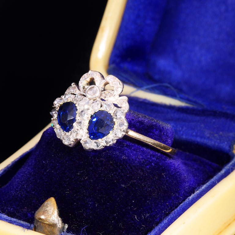 The Antique Victorian Sapphire And Diamond Double Heart Sweetheart Ring