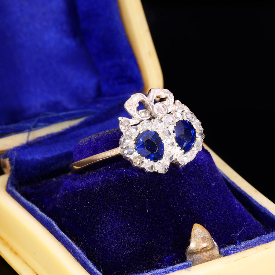The Antique Victorian Sapphire And Diamond Double Heart Sweetheart Ring