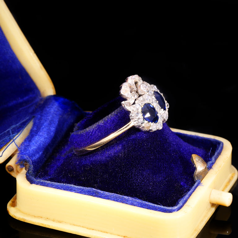 The Antique Victorian Sapphire And Diamond Double Heart Sweetheart Ring