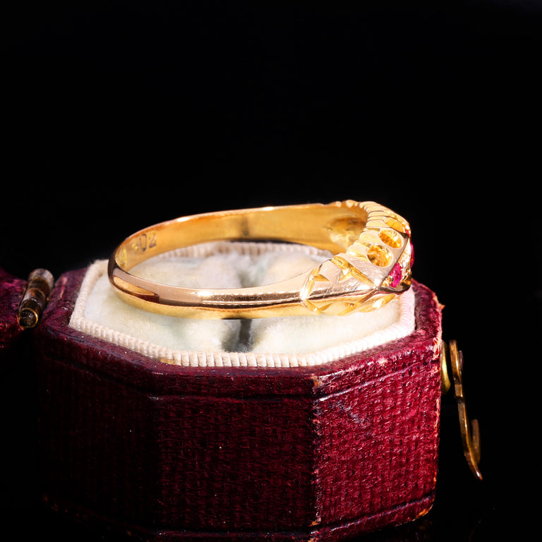 The Antique 1904 Edwardian Ruby And Diamond Boat Ring